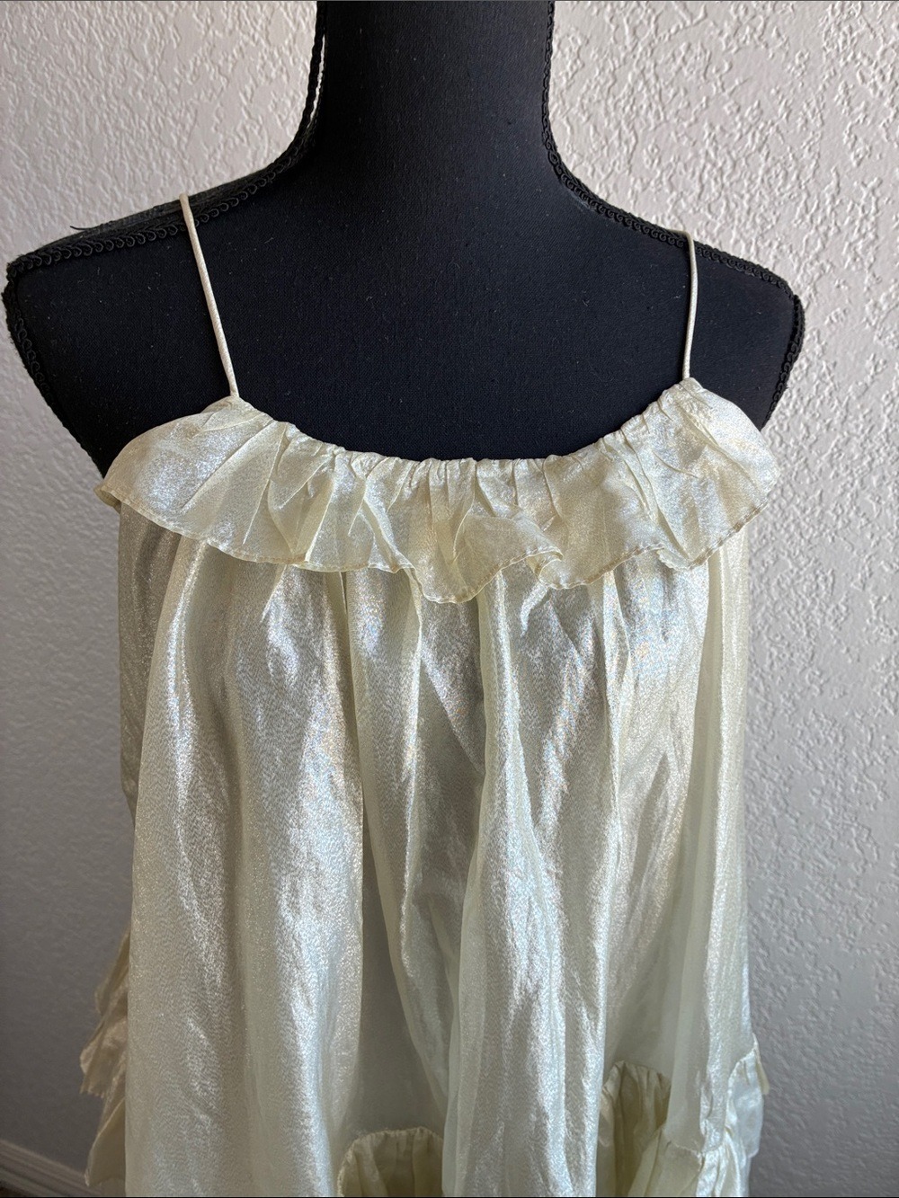 Stella Nova Sunniva Tiered Maxi Dress Yellow Metallic Strappy Anthropologie S/M - Picture 7 of 11